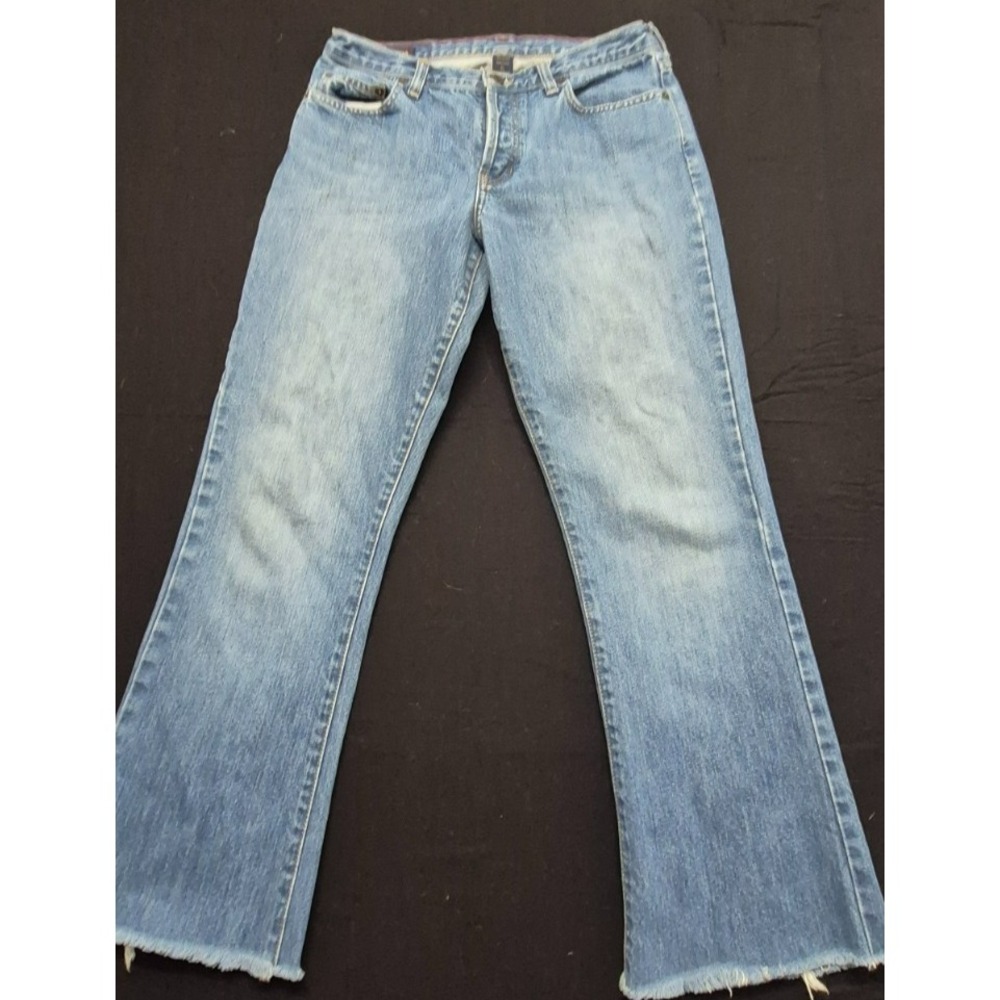 Abercrombie & Fitch women's flare indigo denim blue jeans sz 6L fringed legs